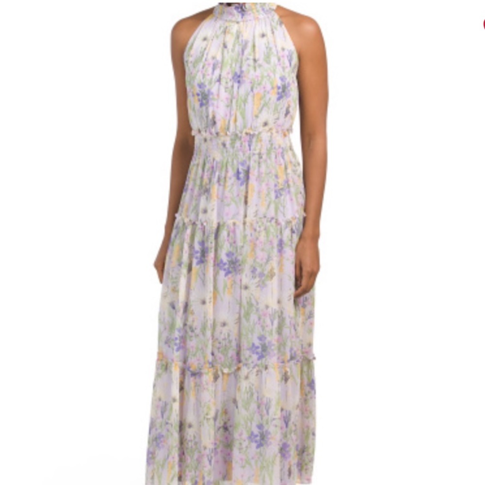 Light purple with pastel colored flowers